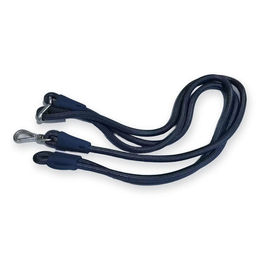 Pelucci Hands-Free Lead in navy braided rope with snap hook and ring