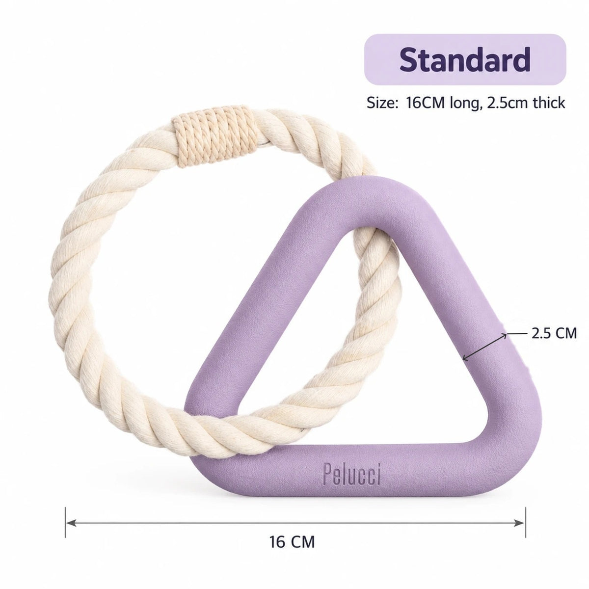 Pelucci Tug Rope in Lavender, Standard size: triangle 16 cm wide, 2.5 cm thick