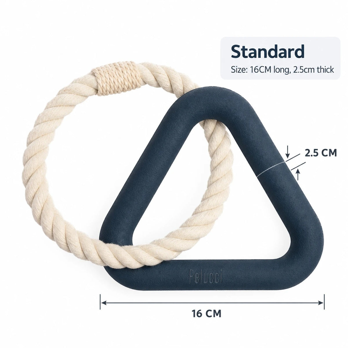 Pelucci Tug Rope in Navy, Standard size: triangle 16 cm wide, 2.5 cm thick