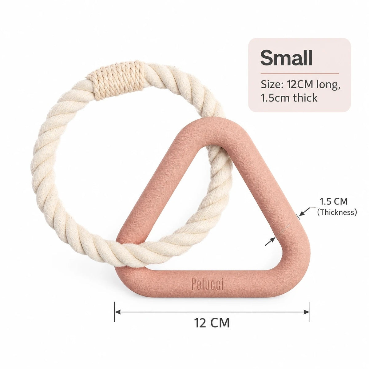 Pelucci Tug Rope in Petal Pink, Small size: triangle 12 cm wide, 1.5 cm thick