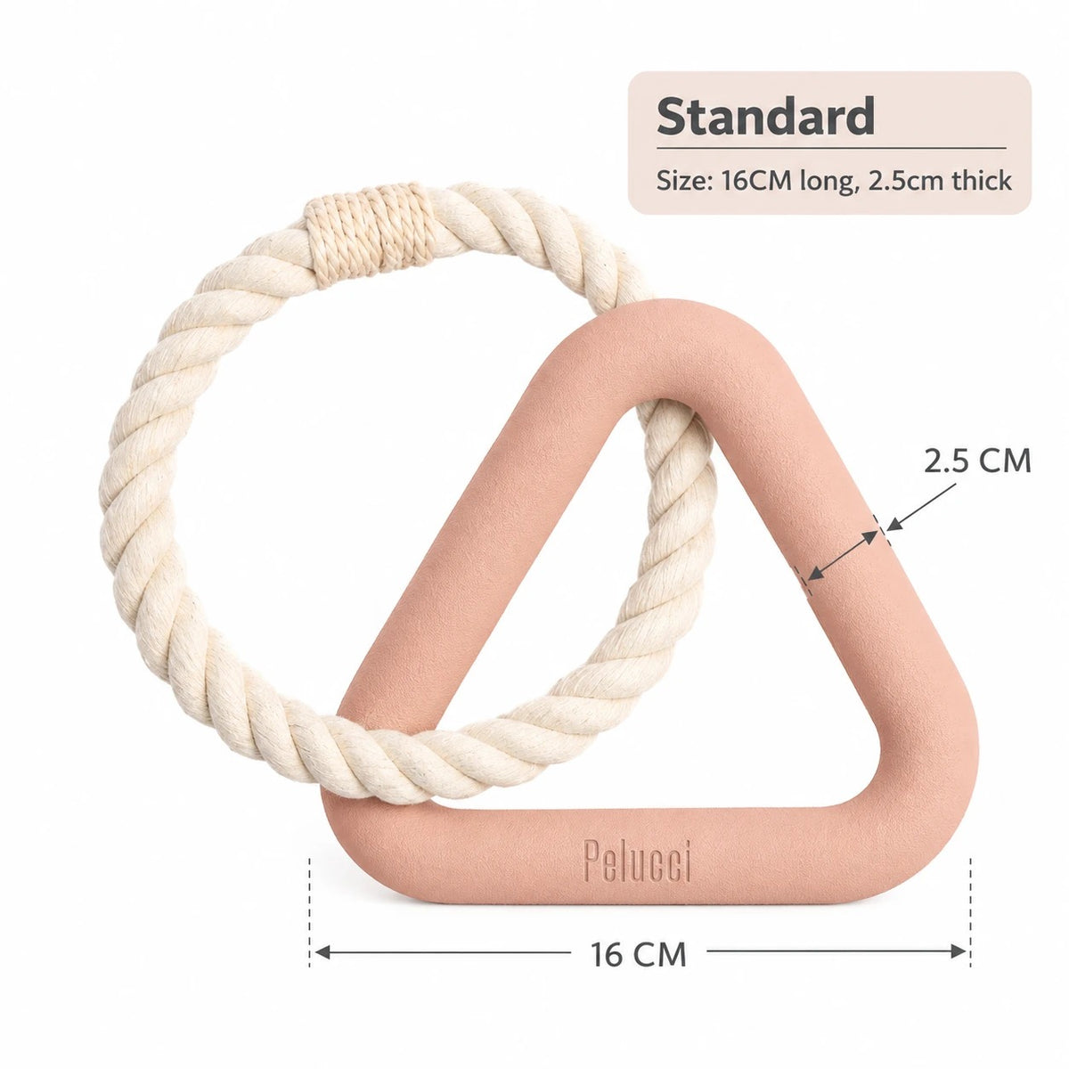 Pelucci Tug Rope in Petal Pink, Standard size: triangle 16 cm wide, 2.5 cm thick