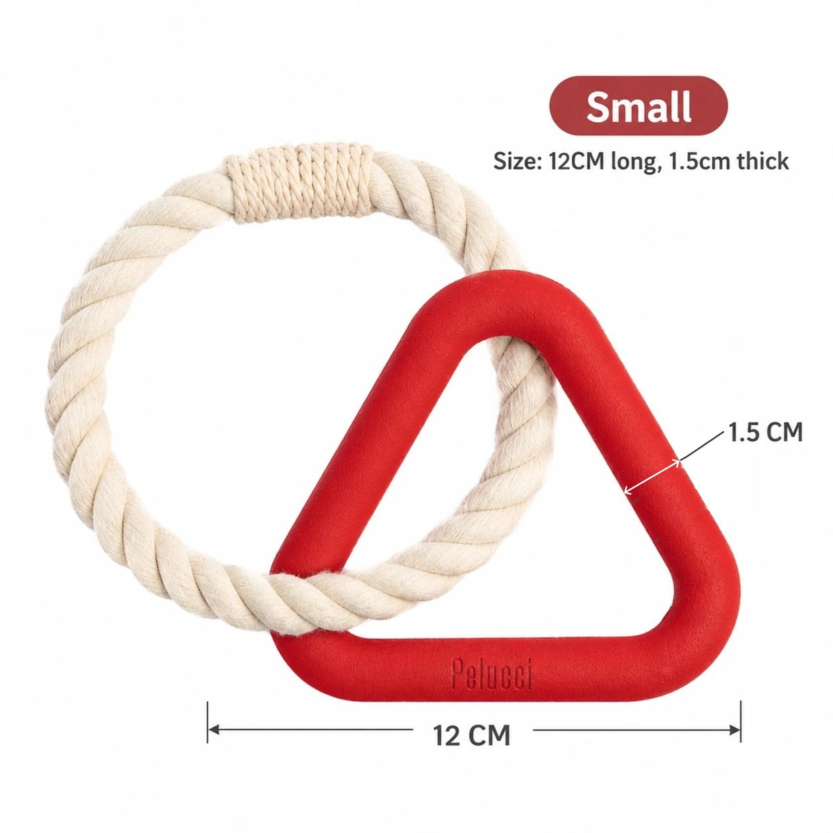 Pelucci Tug Rope in Rosella Red, Small size: triangle 12 cm wide, 1.5 cm thick